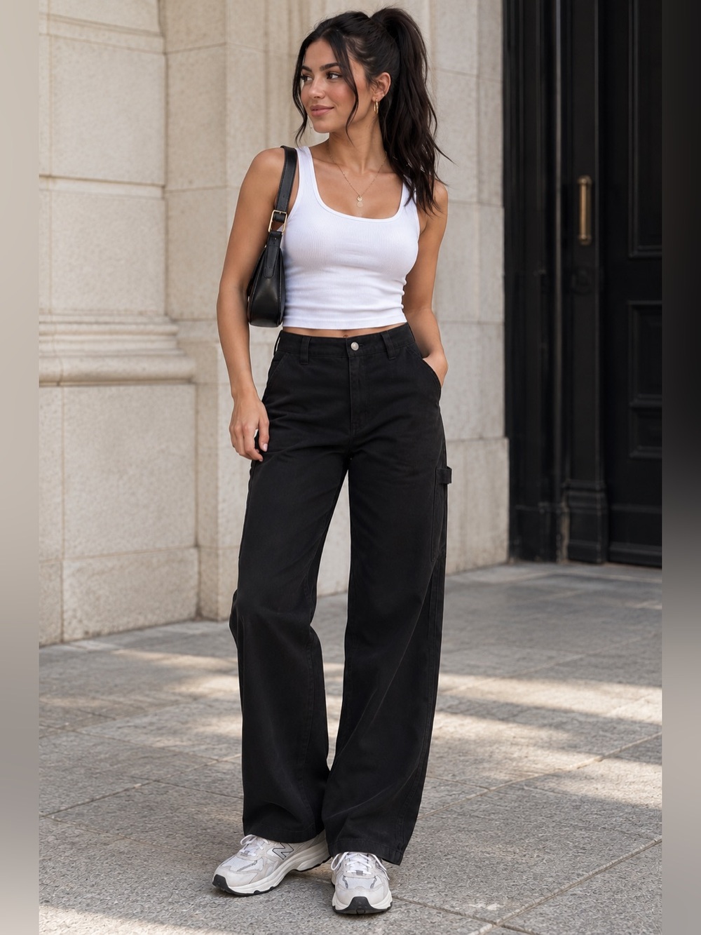 Tna Aritzia Black Carpenter Utility Pants Size 6 High Rise Wide Leg 100% Cotton